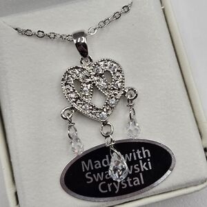 Swarovski Elements Silver Heart Necklace Made w Swarovski Crystals